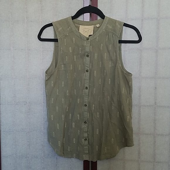 🎉HP🎉 Anthropologie Olive green button-down top 4 - Picture 1 of 2